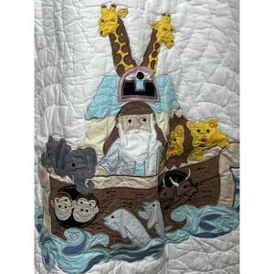 Lillian Vernon Noah's Ark ABC Cotton Crib Baby Quilt White Personalized Monogram